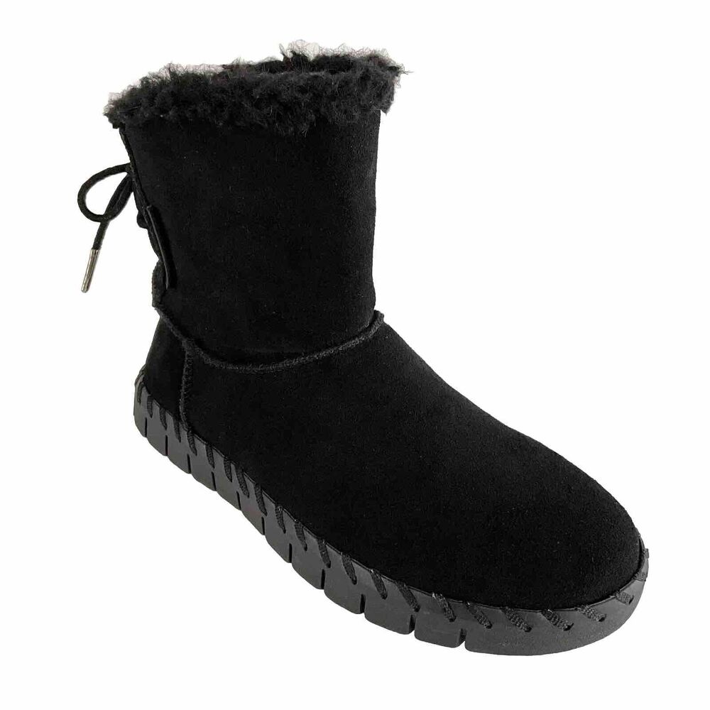 Muk Luks Suede Water Repellent Memory Foam Short Boots Black 6.5
